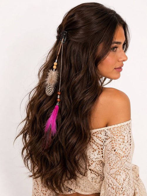 Boho Feather Hair Clip with Beads Ona Jwelix