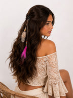 Boho Feather Hair Clip with Beads Ona Jwelix