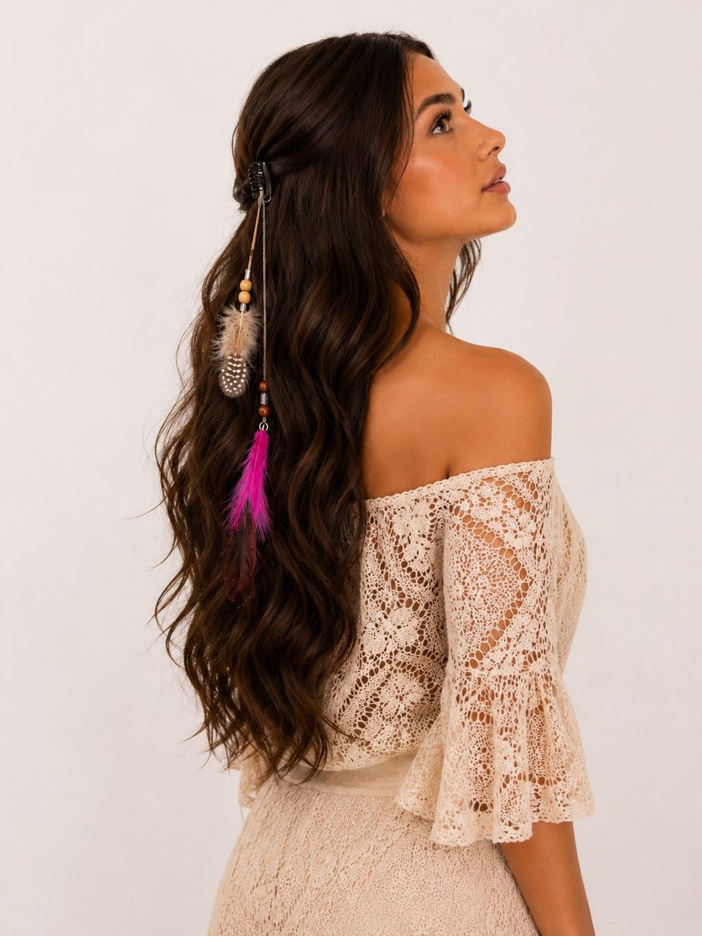 Boho Feather Hair Clip with Beads Ona Jwelix
