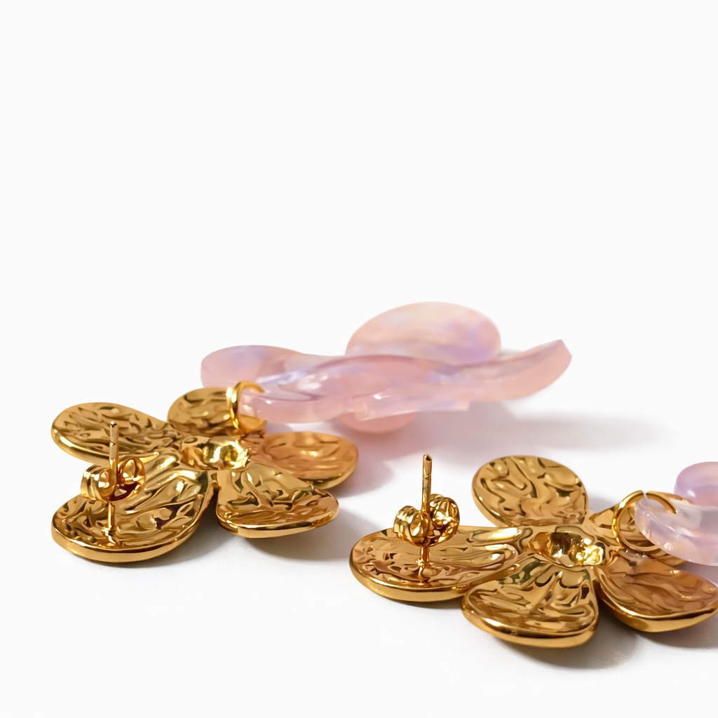 Ona Jwelix Floral Xo Earring front view gold flower earring artificial jewellery India