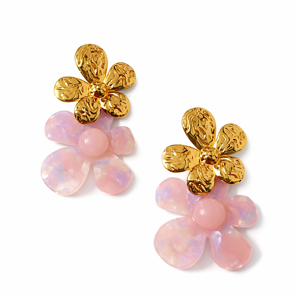 Ona Jwelix Floral Xo Earring gold floral petal stud earring for girls