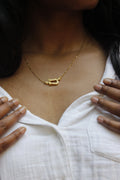 Ona Jwelix Lucia Emos Necklace worn view elegant thin chain necklace India